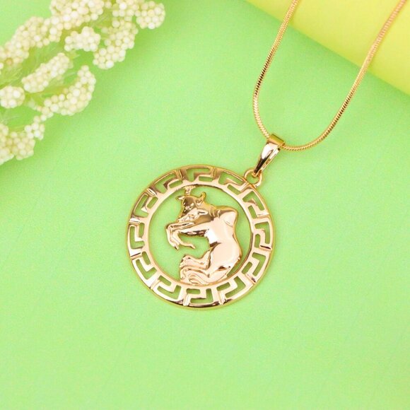 "Zodiac Bull Rose Gold Pendant with Intricate Border Design, XPPT1329 - Picture 2 of 13